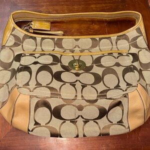 Vintage Coach Large Brown & Tan Signature Ergo Turnlock Hobo Shoulder Bag